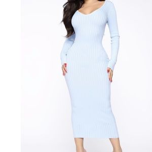 Knit Blue Long Sleeve Dress